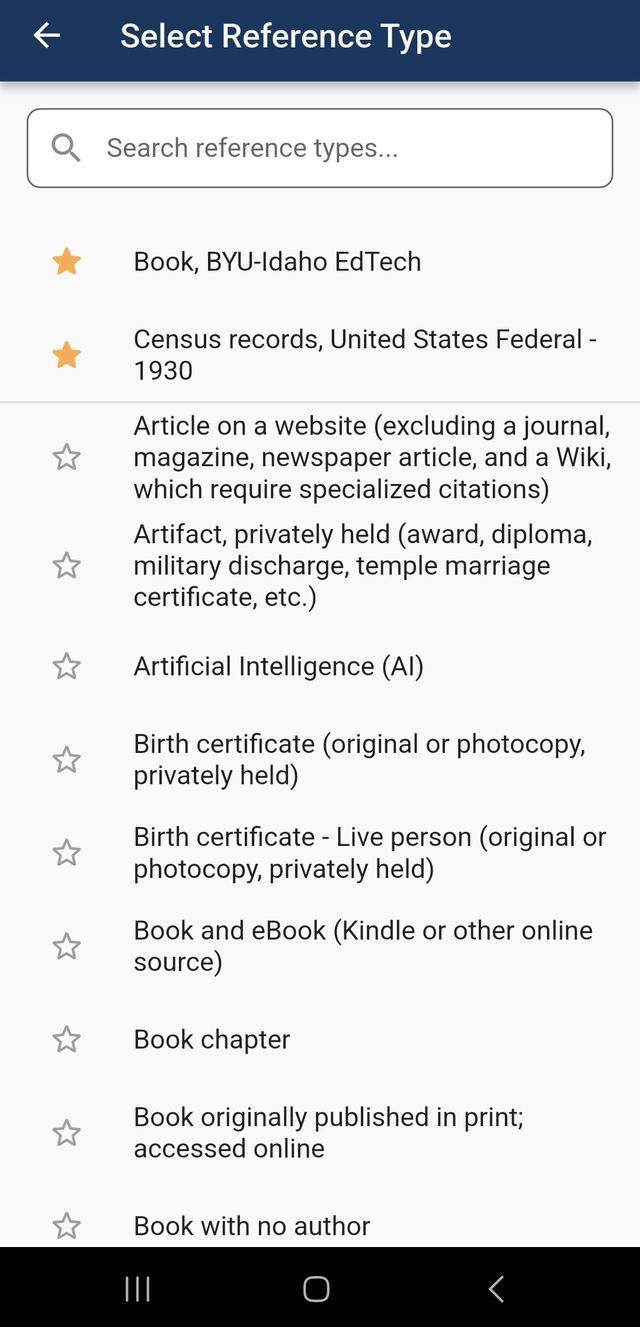 Favorited reference types pinned to top