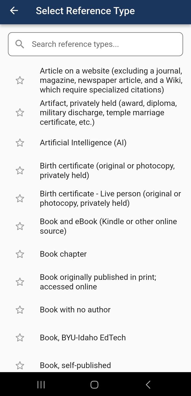 Reference type search list