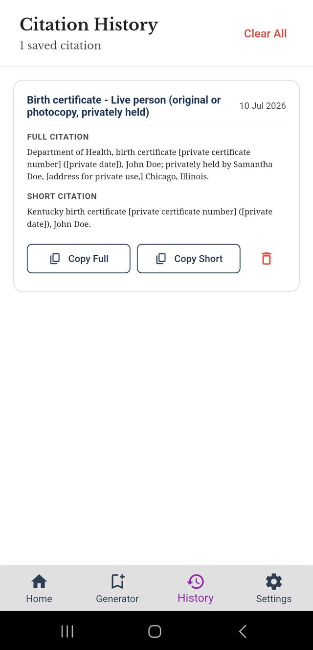 Citation history list